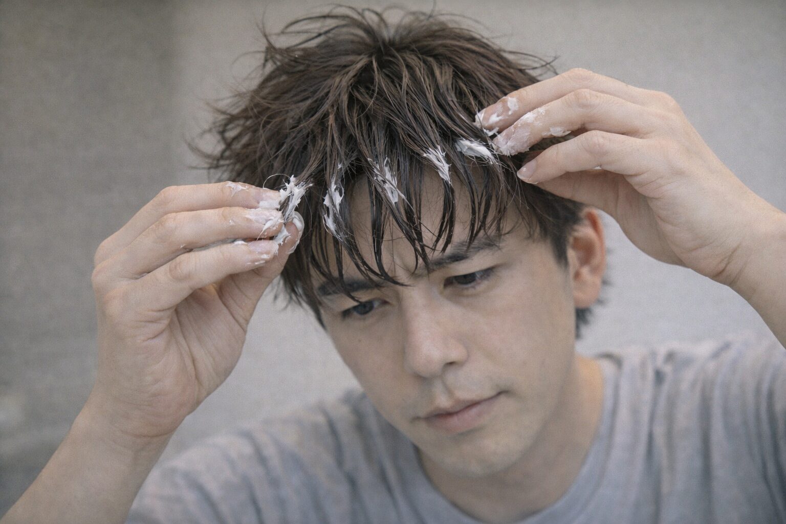 メンズパーマ ワックス 付け方 NG 毛先だけ 束 不自然 ベタつく セット例