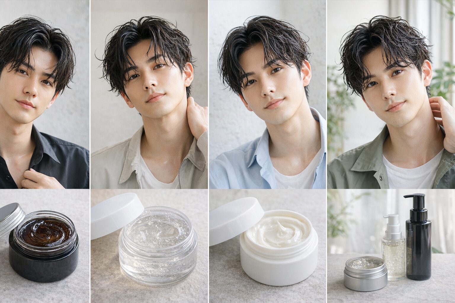 メンズ パーマ ツヤ スタイル 濡れ感 色気 グリース ジェル ワックス